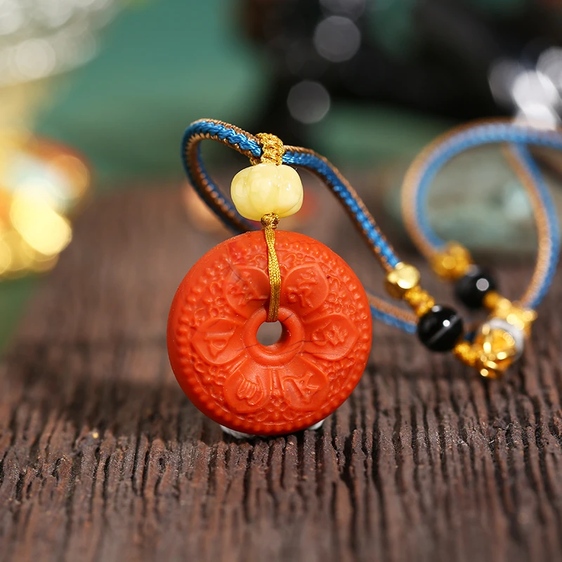 ZenWuxiang South Red Agate Om Mani Padme Hum Pendant with Honey Amber
