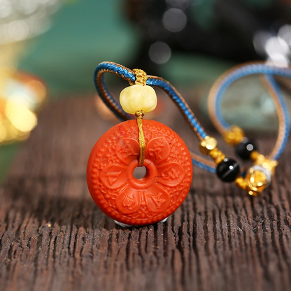 ZenWuxiang South Red Agate Om Mani Padme Hum Pendant with Honey Amber