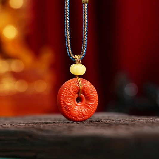 ZenWuxiang South Red Agate Om Mani Padme Hum Pendant with Honey Amber