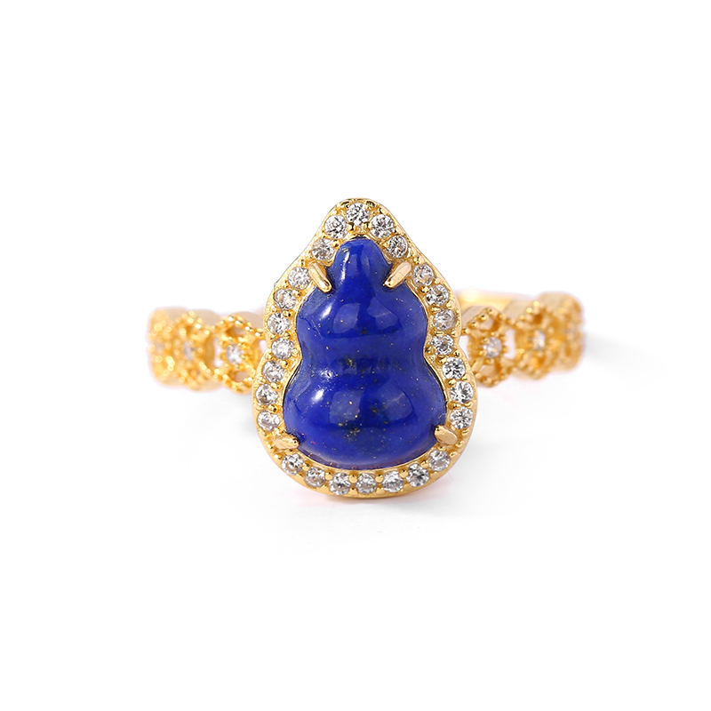 ZenWuxiang Lapis Lazuli Gourd Gold Plated Blessing Ring