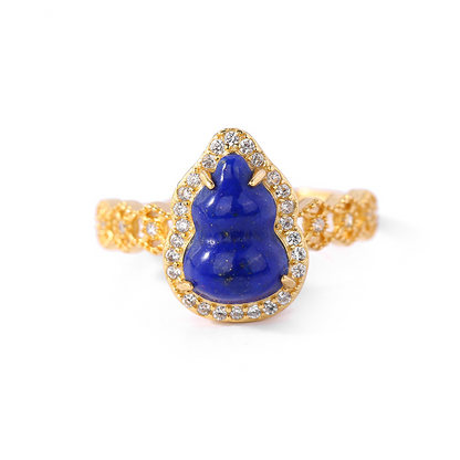 ZenWuxiang Lapis Lazuli Gourd Gold Plated Blessing Ring