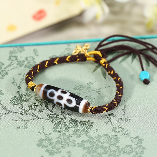 ZenWuxiang Five-Shine Dzi Bracelet with Copper Imitation Turquoise South Red Agate