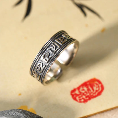 ZenWuxiang Six Syllable Mantra Om Mani Padme Hum Peace Ring