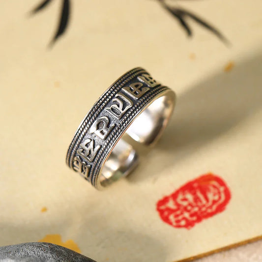 ZenWuxiang Six Syllable Mantra Om Mani Padme Hum Peace Ring