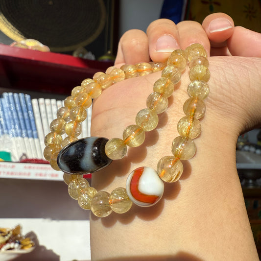 ZenWuxiang Natural Citrine Three-Eye Dzi Fortune Pendant