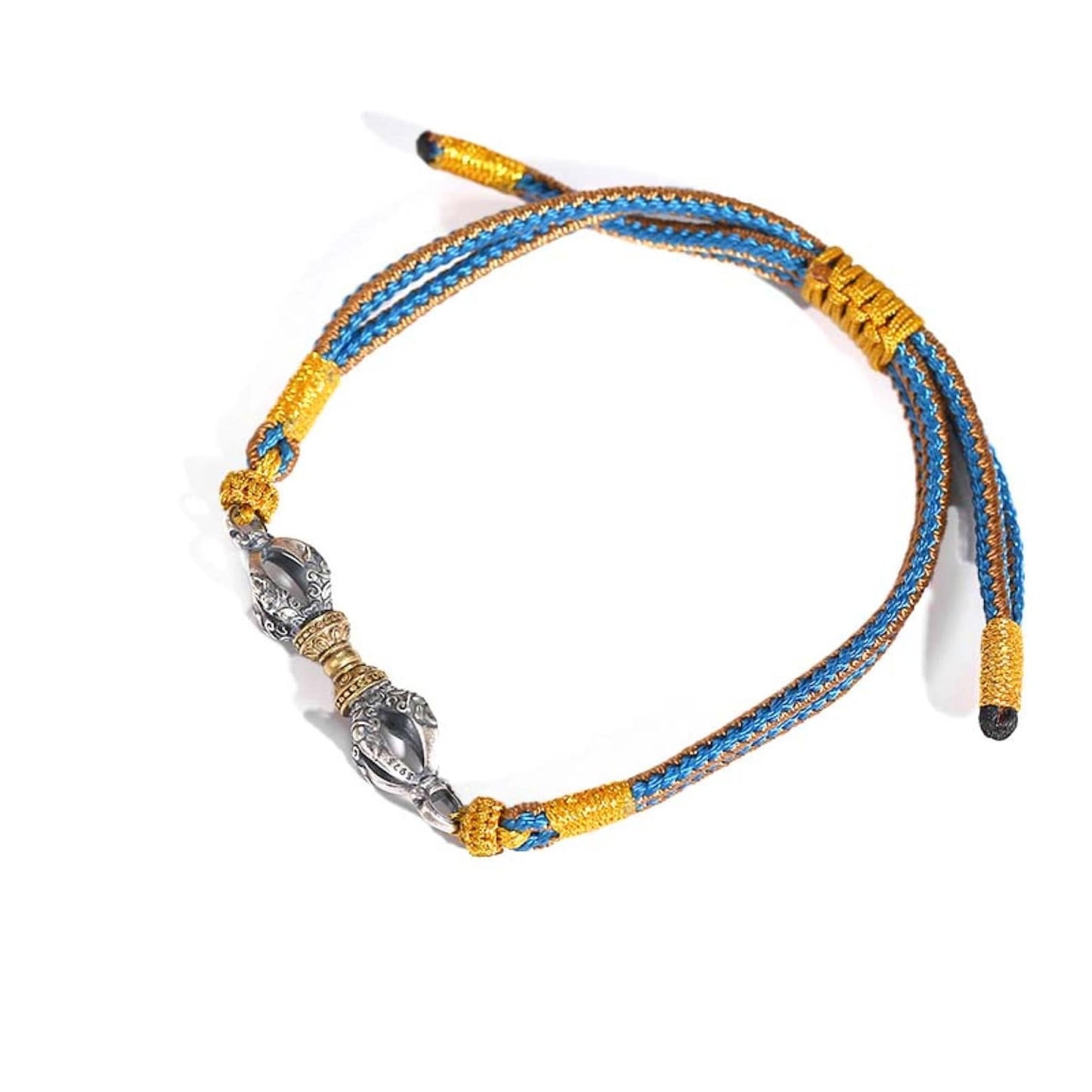 ZenWuxiang 925 Silver Vajra Dorje Bracelet Hand-Braided Tibetan Buddhist Protection Cord