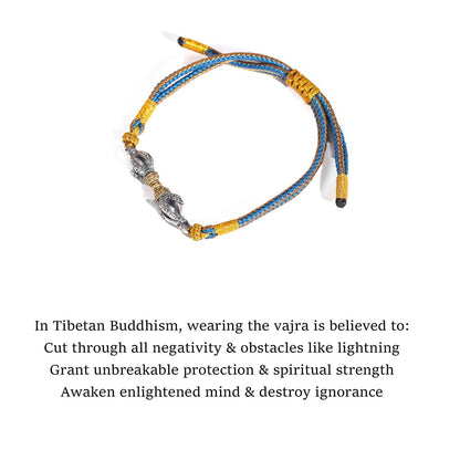 ZenWuxiang 925 Silver Vajra Dorje Bracelet Hand-Braided Tibetan Buddhist Protection Cord