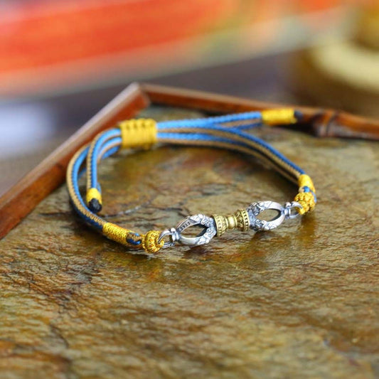 ZenWuxiang 925 Silver Vajra Dorje Spiritual Protection Bracelet - Tibetan Hand-Braided Mantra Cord for Strength & Abundance Manifestation