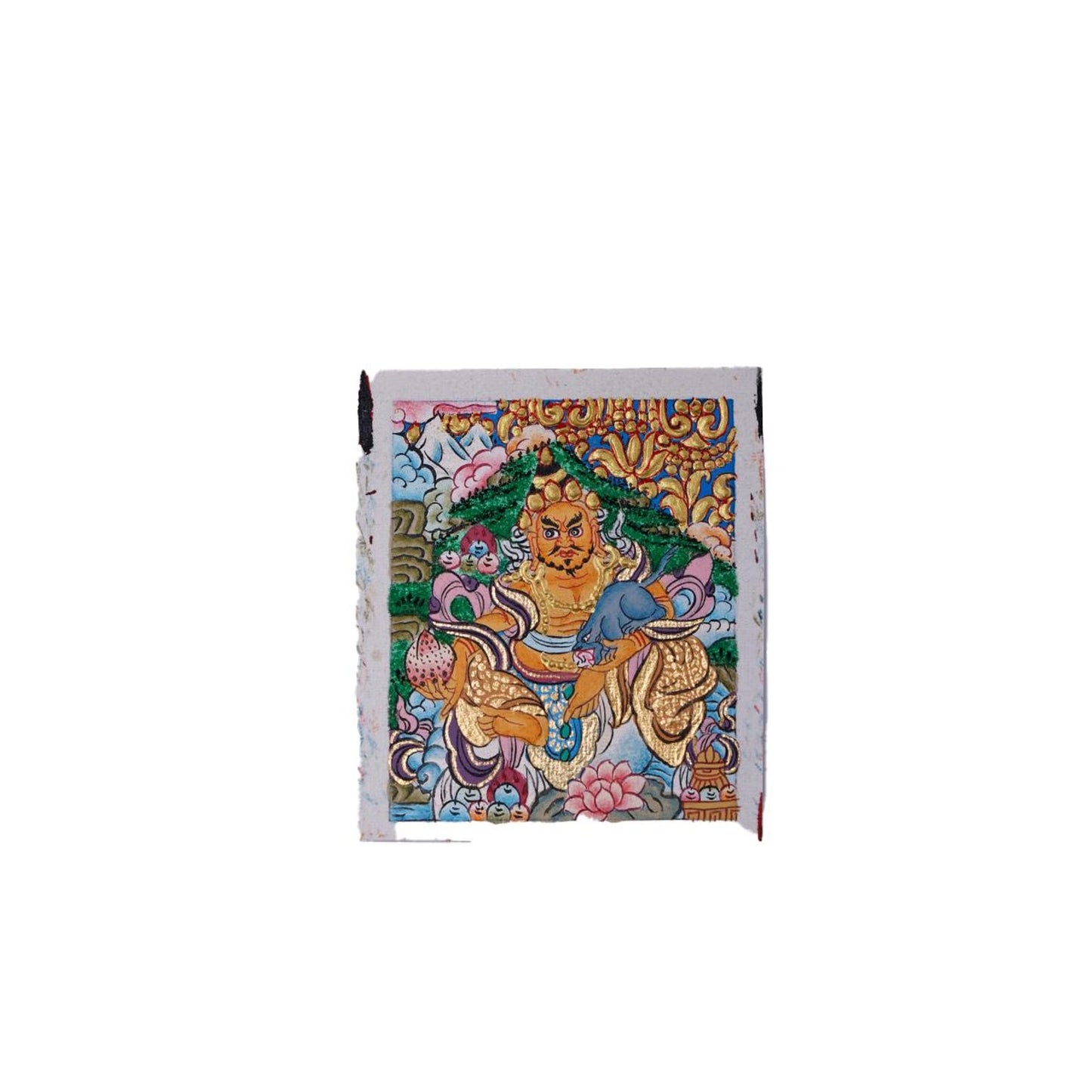 ZenWuxiang Custom Yellow Jambhala Thangka Necklace • Hand-Painted Buddhist Wealth Amulet (1.57*1.97 in)
