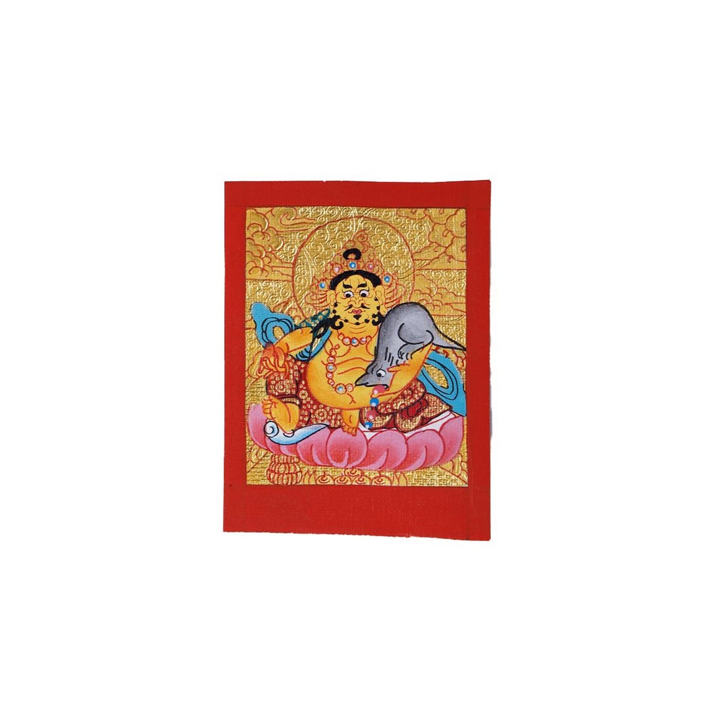 ZenWuxiang Custom Yellow Jambhala Thangka Necklace • Hand-Painted Buddhist Wealth Amulet (1.57*1.97 in)