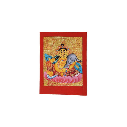 ZenWuxiang Custom Yellow Jambhala Thangka Necklace • Hand-Painted Buddhist Wealth Amulet (1.57*1.97 in)