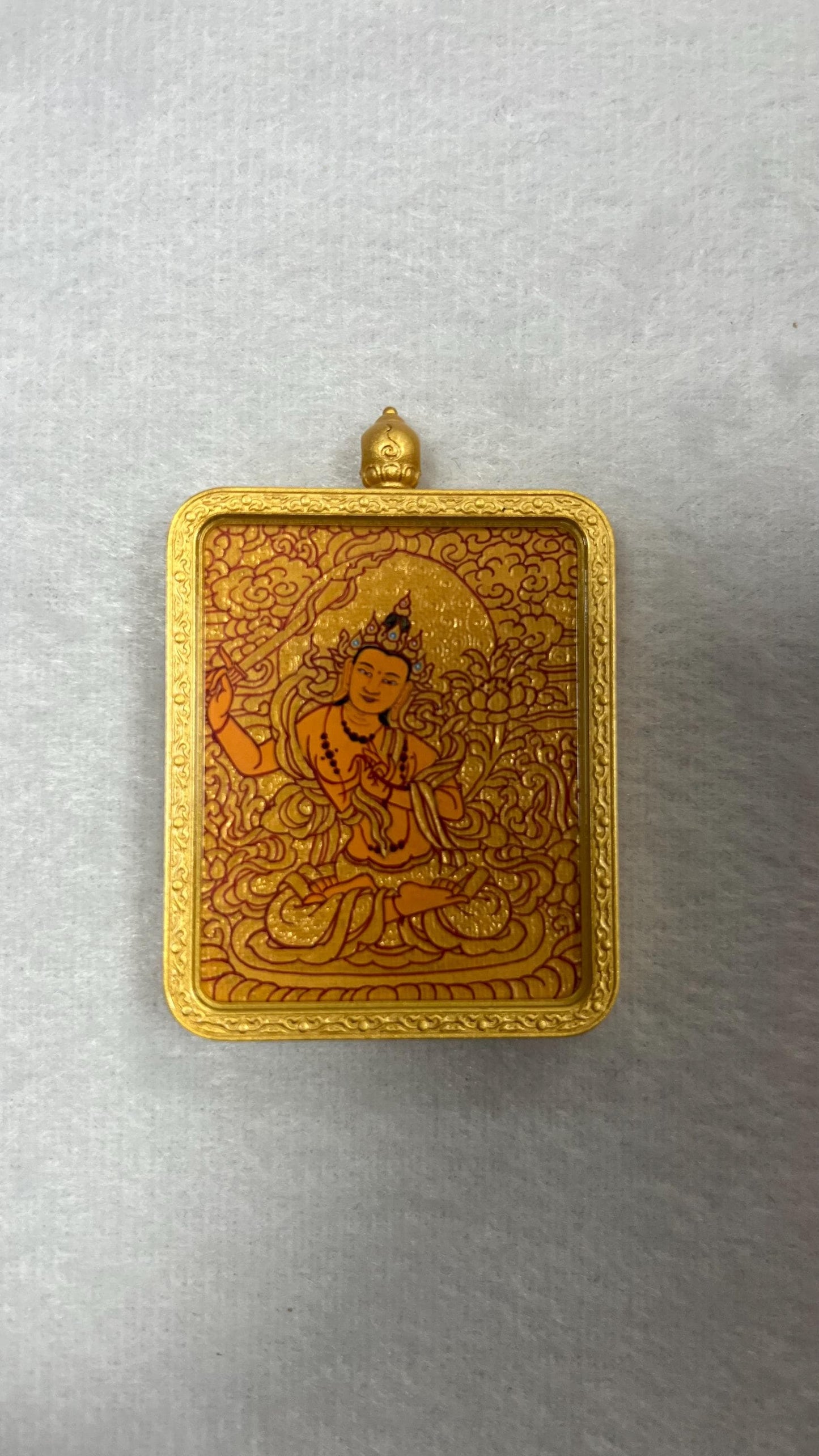 ZenWuxiang Manjushri Thangka Pendant Necklace | Double-Sided Hand-Painted Copper Frame Tibetan Wisdom Amulet