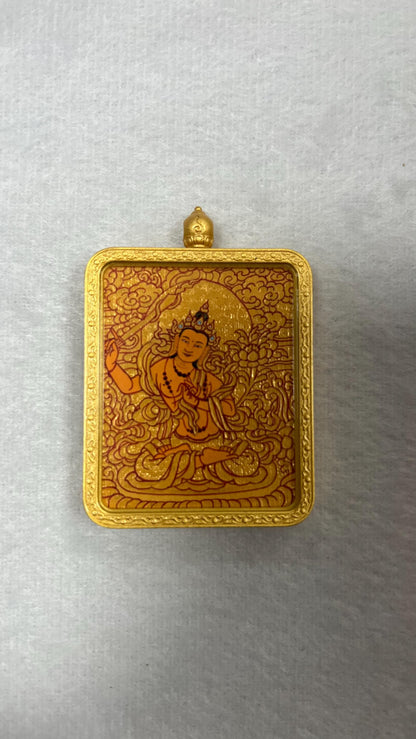ZenWuxiang Manjushri Thangka Pendant Necklace | Double-Sided Hand-Painted Copper Frame Tibetan Wisdom Amulet