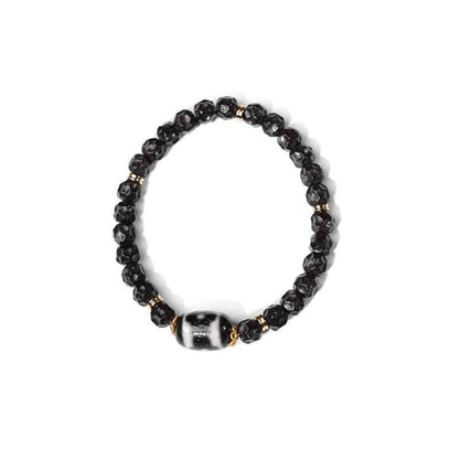 ZenWuxiang Three-Eye Mandala Dzi Bead Bracelet | Black Onyx & Gold Tibetan Wealth Talisman