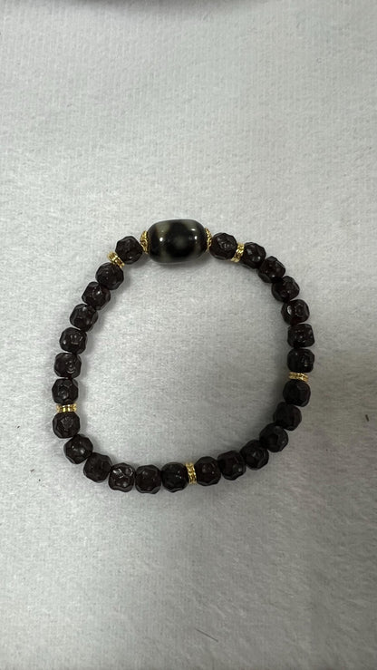 ZenWuxiang Three-Eye Mandala Dzi Bead Bracelet | Black Onyx & Gold Tibetan Wealth Talisman