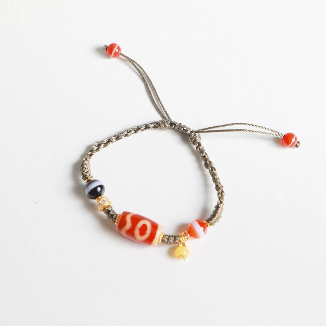 ZenWuxiang Red Dzi Bead Bracelet | Tibetan Style Red Agate & S925 Sterling Silver Handmade Jewelry