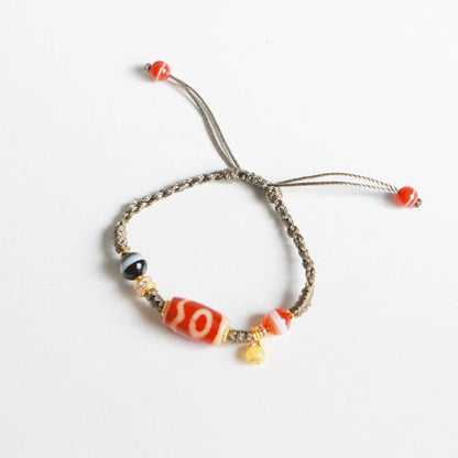 ZenWuxiang Red Dzi Bead Bracelet | Tibetan Style Red Agate & S925 Sterling Silver Handmade Jewelry