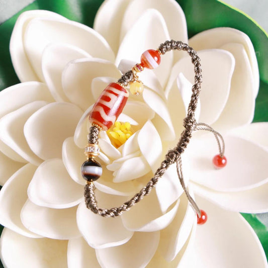 ZenWuxiang Red Dzi Bead Bracelet | Tibetan Style Red Agate & S925 Sterling Silver Handmade Jewelry