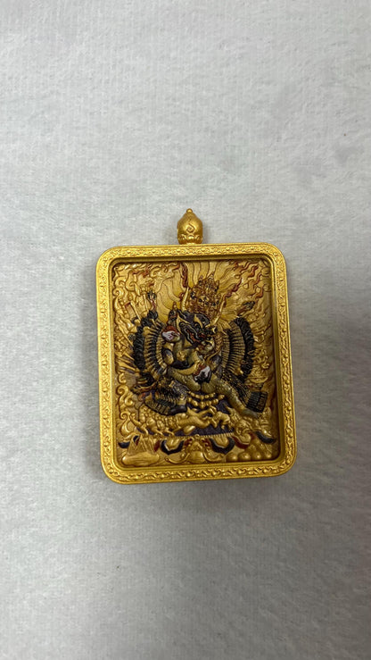 ZenWuxiang Manjushri Thangka Pendant Necklace | Double-Sided Hand-Painted Copper Frame Tibetan Wisdom Amulet