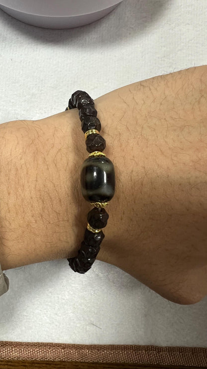 ZenWuxiang Three-Eye Mandala Dzi Bead Bracelet | Black Onyx & Gold Tibetan Wealth Talisman