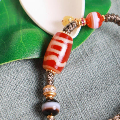 ZenWuxiang Red Dzi Bead Bracelet | Tibetan Style Red Agate & S925 Sterling Silver Handmade Jewelry