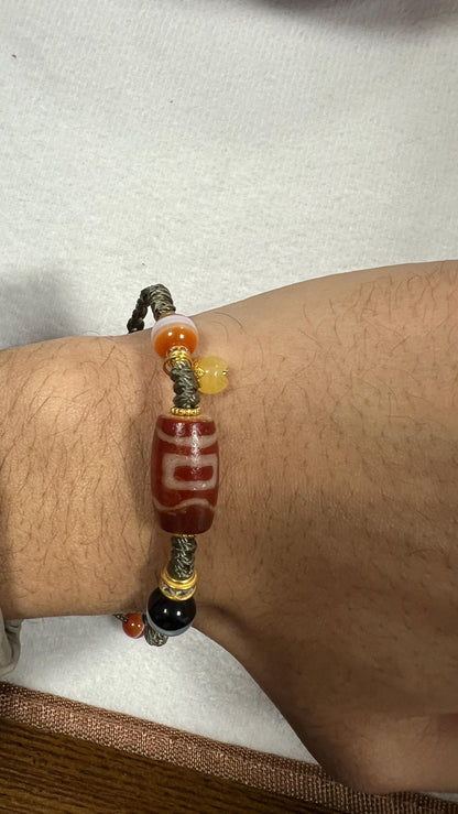 ZenWuxiang Red Dzi Bead Bracelet | Tibetan Style Red Agate & S925 Sterling Silver Handmade Jewelry