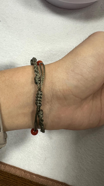 ZenWuxiang Red Dzi Bead Bracelet | Tibetan Style Red Agate & S925 Sterling Silver Handmade Jewelry