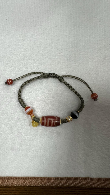 ZenWuxiang Red Dzi Bead Bracelet | Tibetan Style Red Agate & S925 Sterling Silver Handmade Jewelry