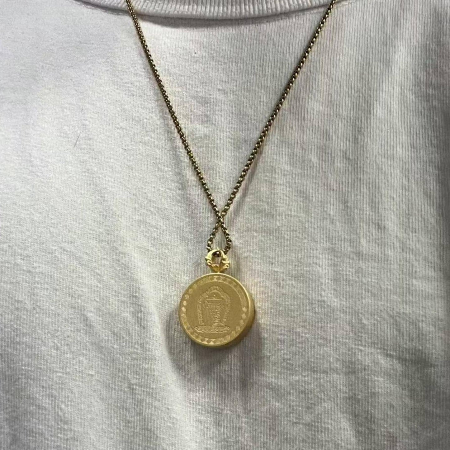 ZenWuxiang Zajia Lhamo Thangka Pendant Necklace | Hand-Painted Tibetan Wealth Protector Amulet | Gold Frame & Chain
