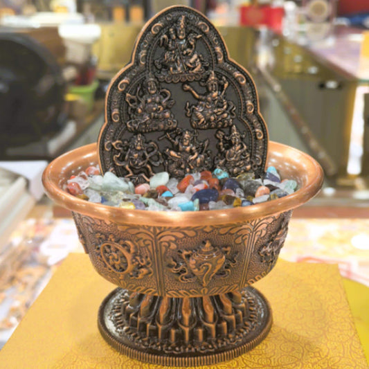 ZenWuxiang Six Roads Water Wealth God Solid Copper Desktop Sculpture | Handcrafted Tibetan Style Desk Decor