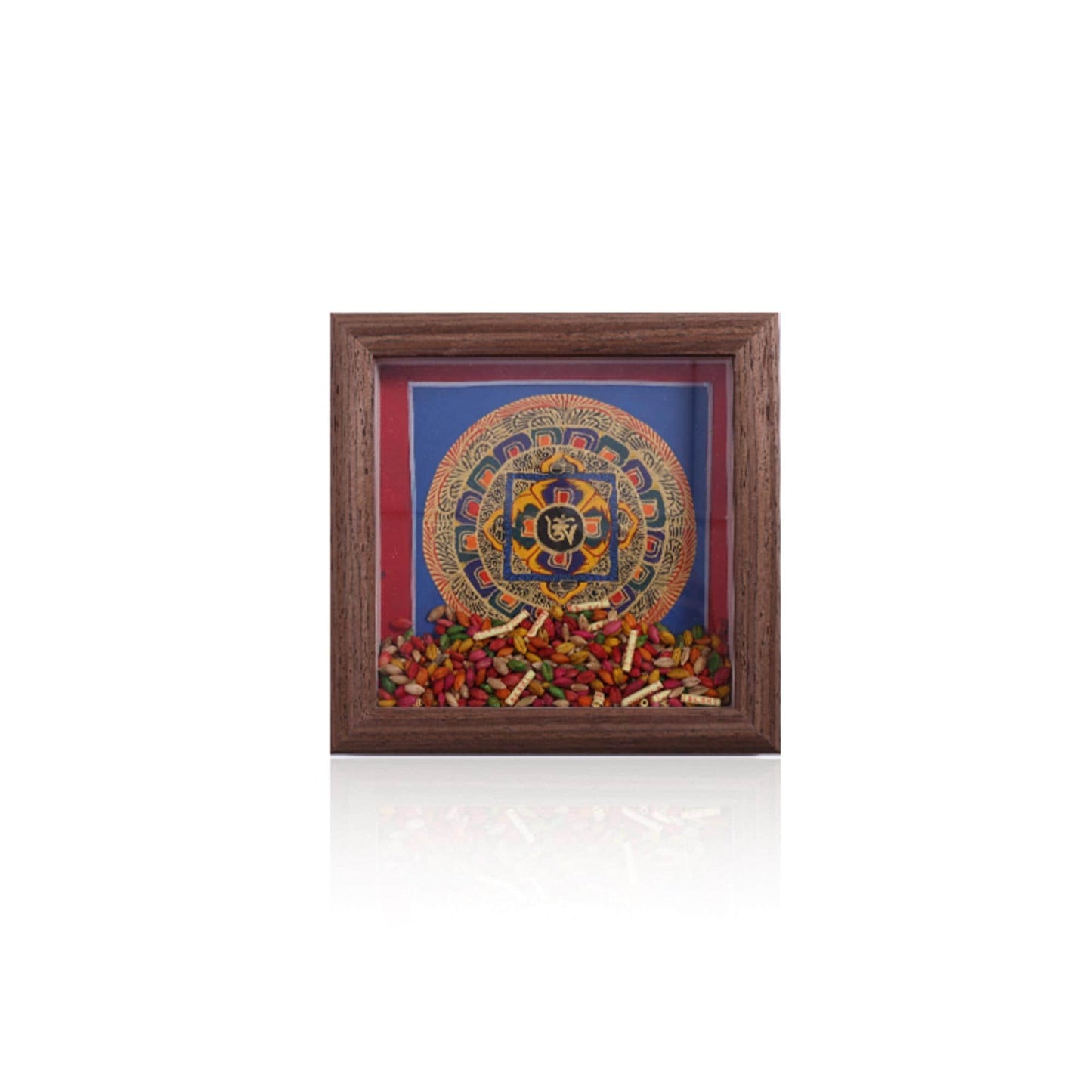 ZenWuxiang Surprise Tibetan Mandala Thangka Framed Art | Hand-Painted Sacred Geometry 5x5 in Freestanding Desk Altar Display
