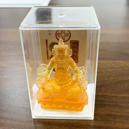 ZenWuxiang Liuli Glass Buddhist Statue | Green Tara, Medicine Buddha & Yellow Jambhala Sacred Altar Decor