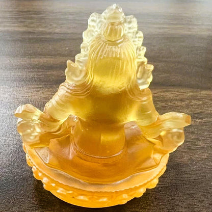 ZenWuxiang Liuli Glass Buddhist Statue | Green Tara, Medicine Buddha & Yellow Jambhala Sacred Altar Decor