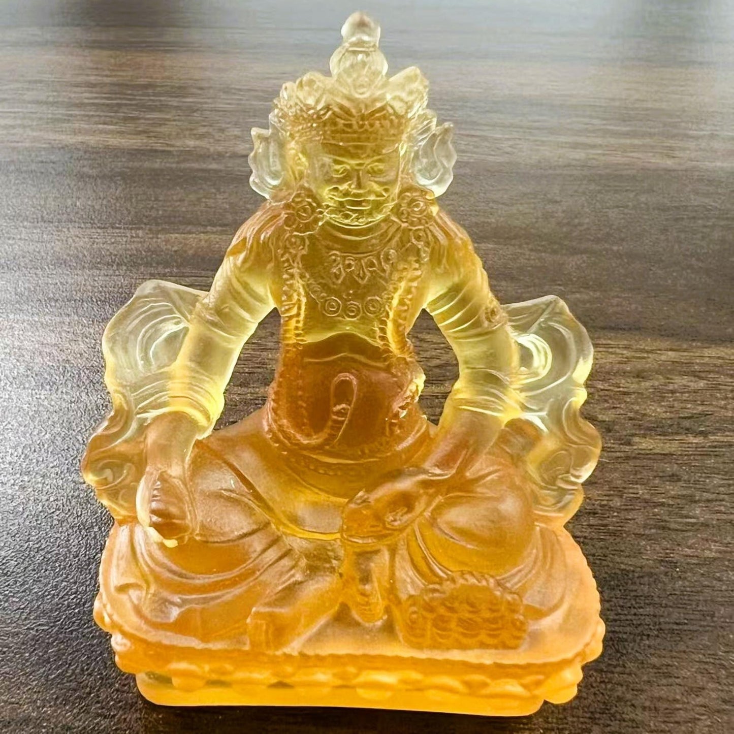 ZenWuxiang Liuli Glass Buddhist Statue | Green Tara, Medicine Buddha & Yellow Jambhala Sacred Altar Decor