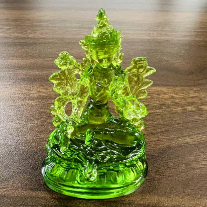 ZenWuxiang Liuli Glass Buddhist Statue | Green Tara, Medicine Buddha & Yellow Jambhala Sacred Altar Decor