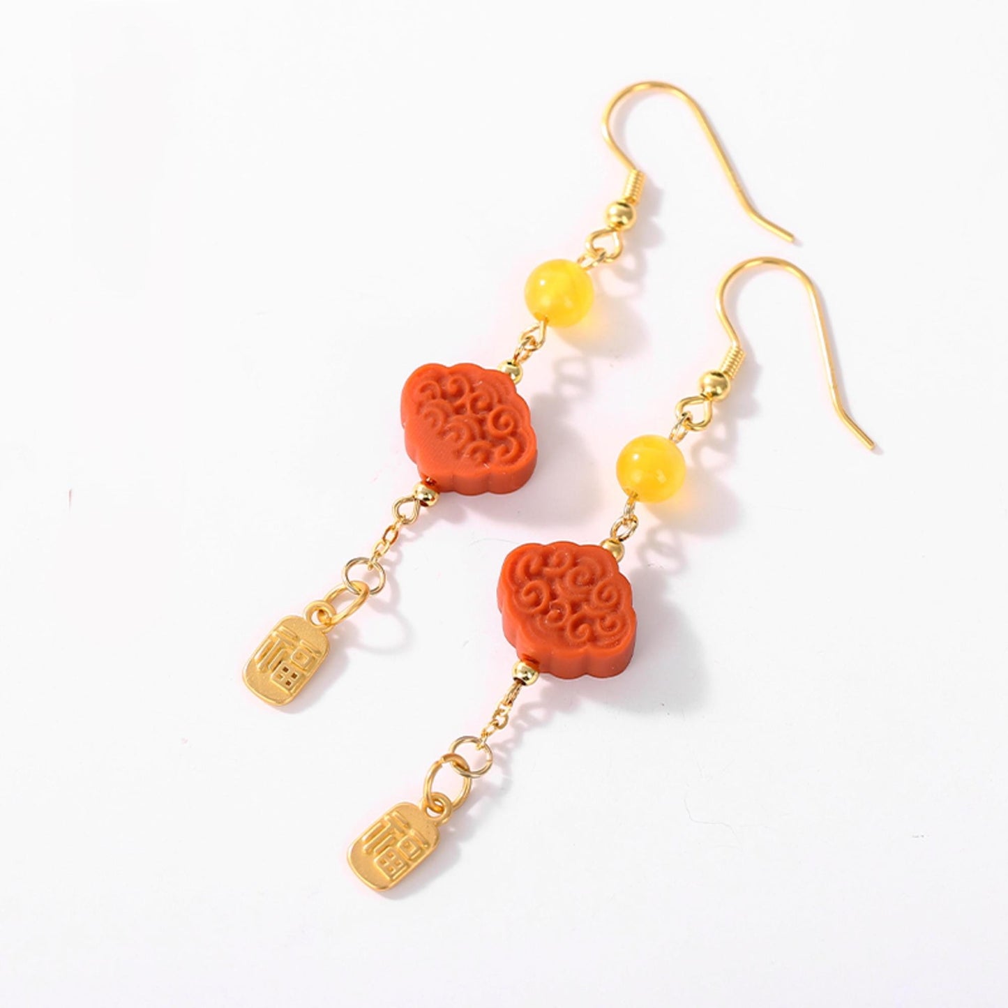 ZenWuxiang Southern Red Agate Auspicious Cloud Earrings | S925 Silver Gold-Plated Fu Charm Dangle Oriental Jewelry