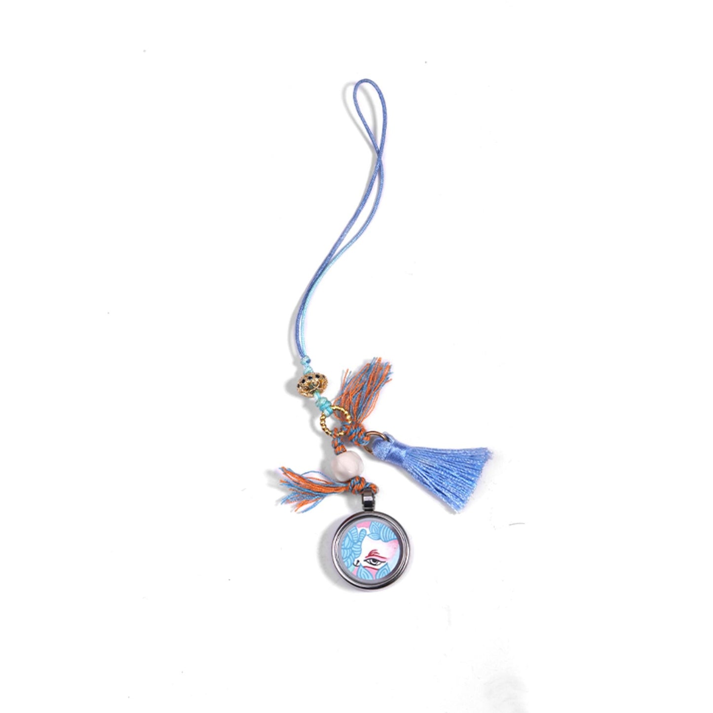 ZenWuxiang Fox Spirit Phone Charm | Gold-Plated Copper Bodhi Seed Blue Silk Tassel Amulet Accessory