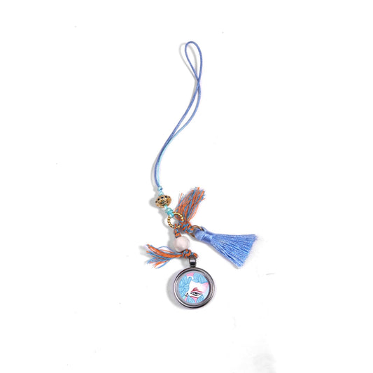 ZenWuxiang Fox Spirit Phone Charm | Gold-Plated Copper Bodhi Seed Blue Silk Tassel Amulet Accessory