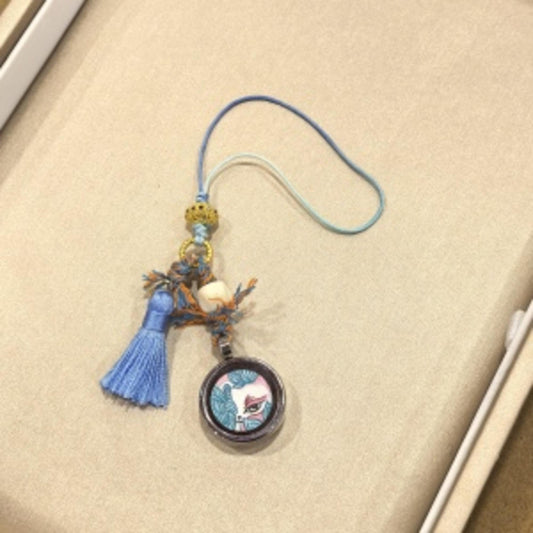 ZenWuxiang Fox Spirit Phone Charm | Gold-Plated Copper Bodhi Seed Blue Silk Tassel Amulet Accessory