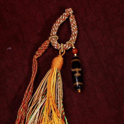 ZenWuxiang Tibetan Treasure Vase Dzi Bead Car Hanging | Natural Agate Amulet Copper Tassel Decor