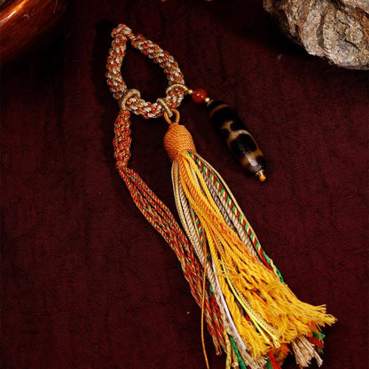 ZenWuxiang Tibetan Treasure Vase Dzi Bead Car Hanging | Natural Agate Amulet Copper Tassel Decor