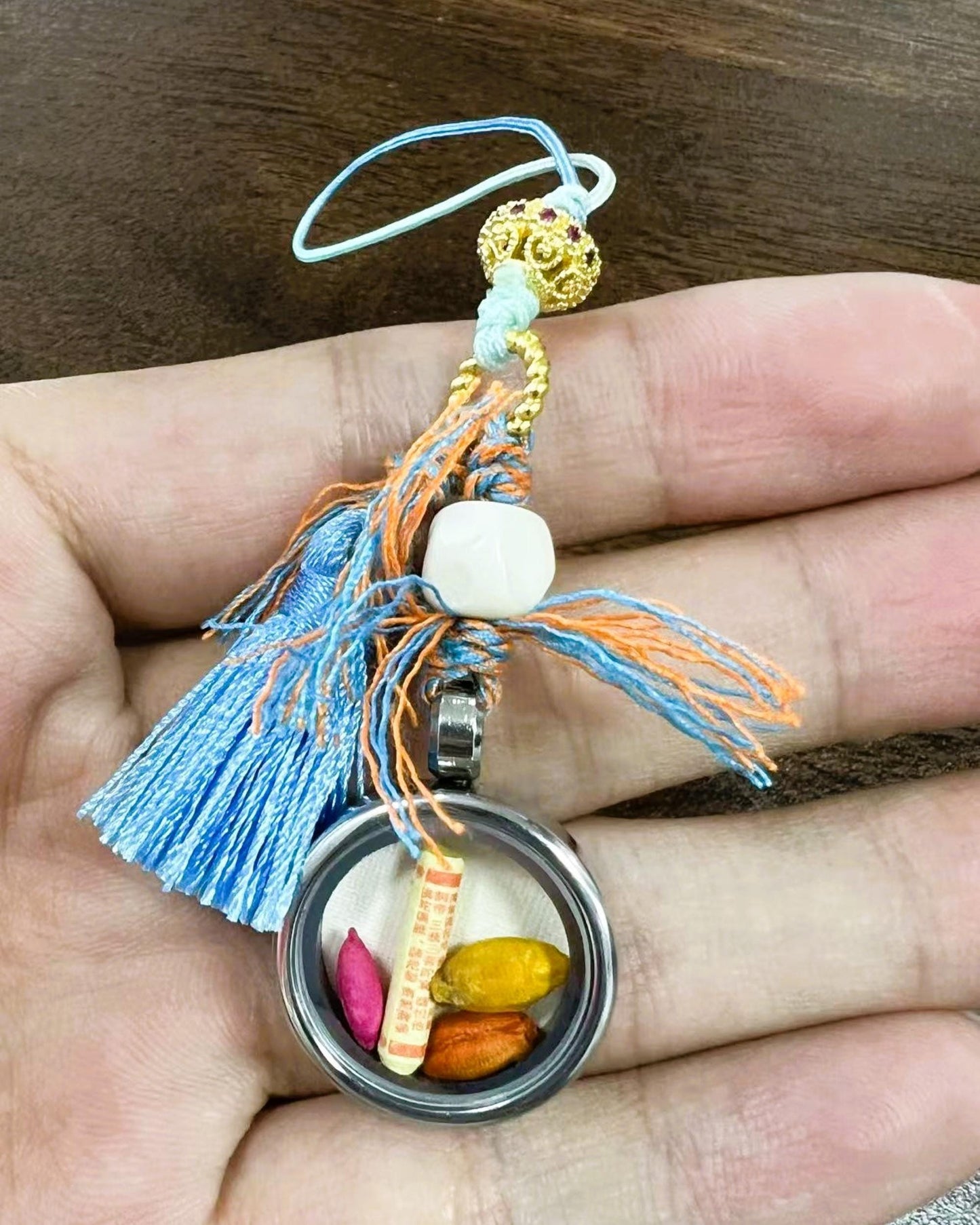 ZenWuxiang Fox Spirit Phone Charm | Gold-Plated Copper Bodhi Seed Blue Silk Tassel Amulet Accessory