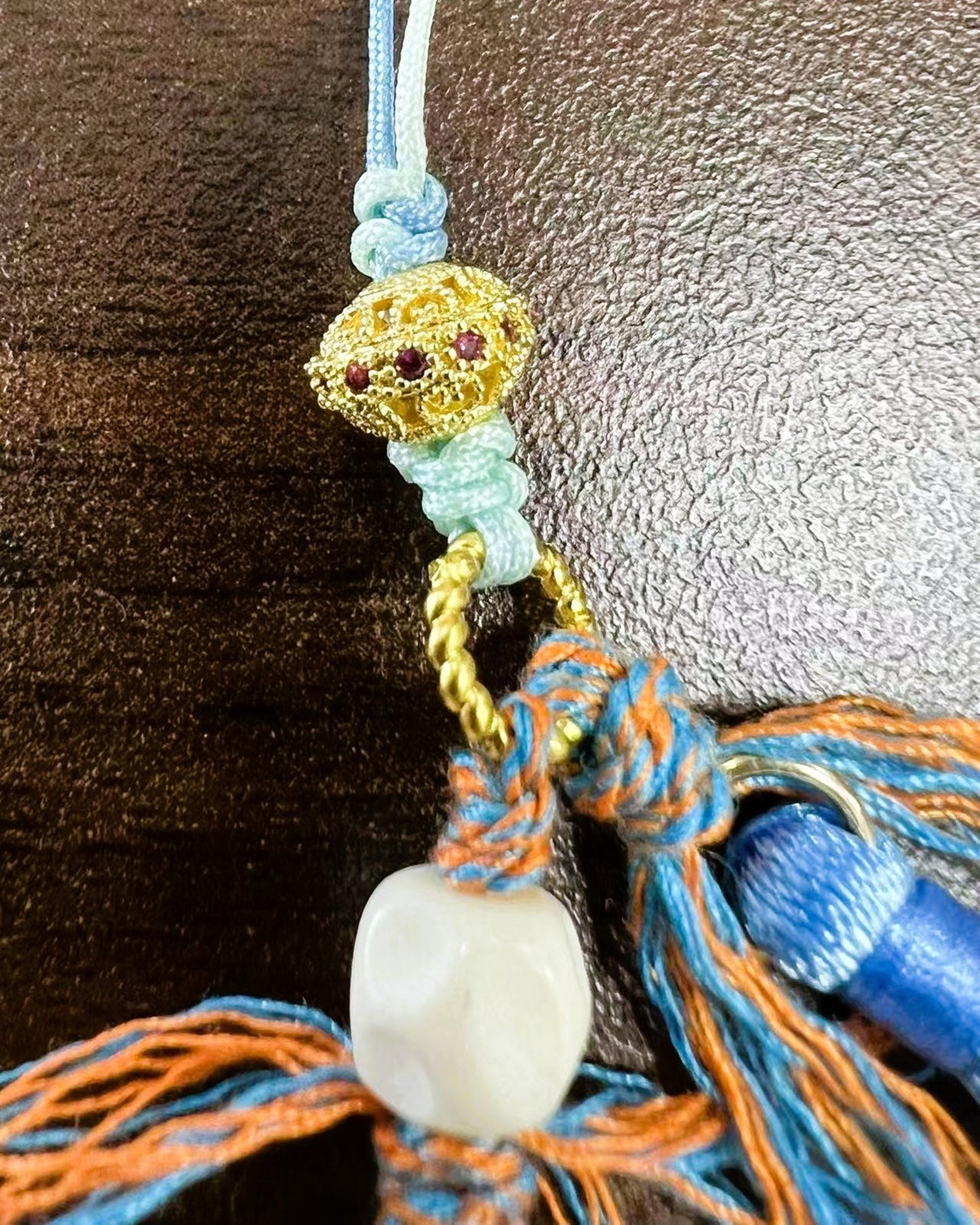 ZenWuxiang Fox Spirit Phone Charm | Gold-Plated Copper Bodhi Seed Blue Silk Tassel Amulet Accessory