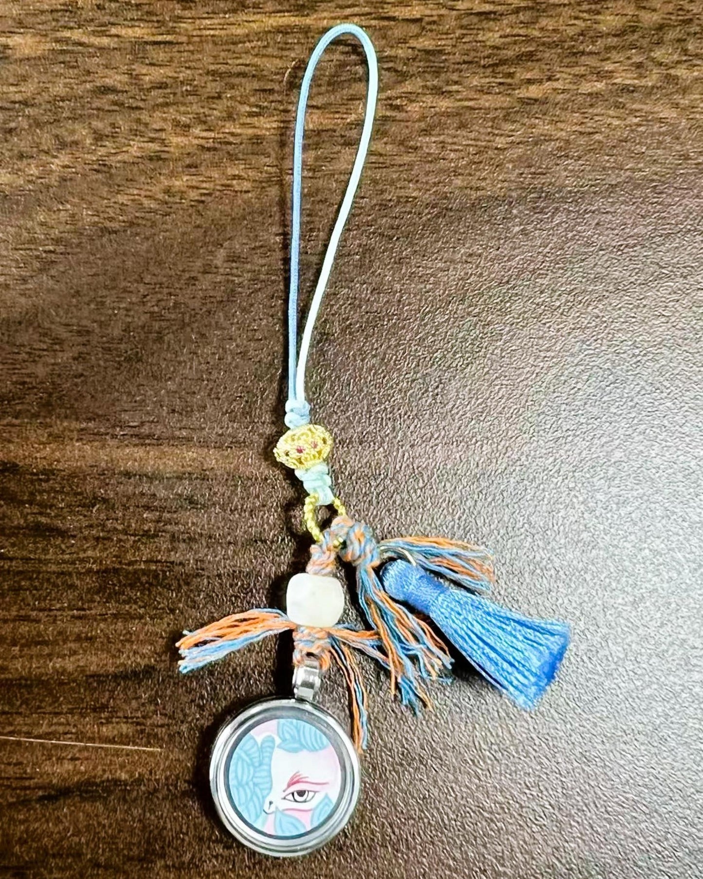 ZenWuxiang Fox Spirit Phone Charm | Gold-Plated Copper Bodhi Seed Blue Silk Tassel Amulet Accessory