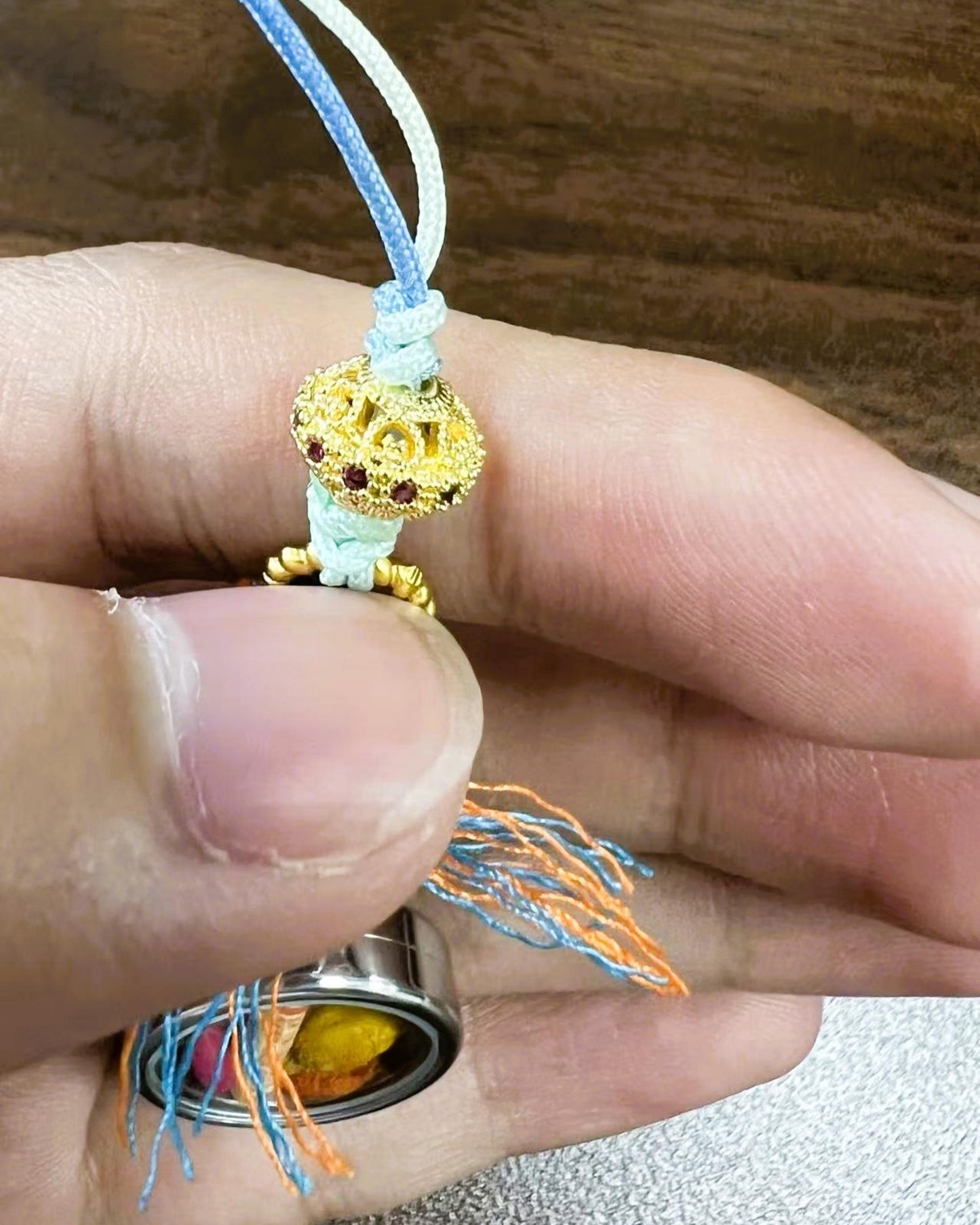 ZenWuxiang Fox Spirit Phone Charm | Gold-Plated Copper Bodhi Seed Blue Silk Tassel Amulet Accessory