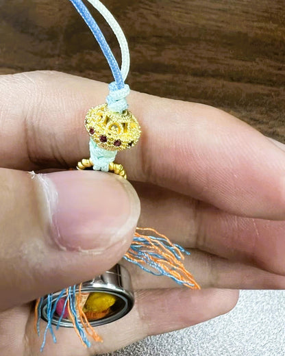 ZenWuxiang Fox Spirit Phone Charm | Gold-Plated Copper Bodhi Seed Blue Silk Tassel Amulet Accessory