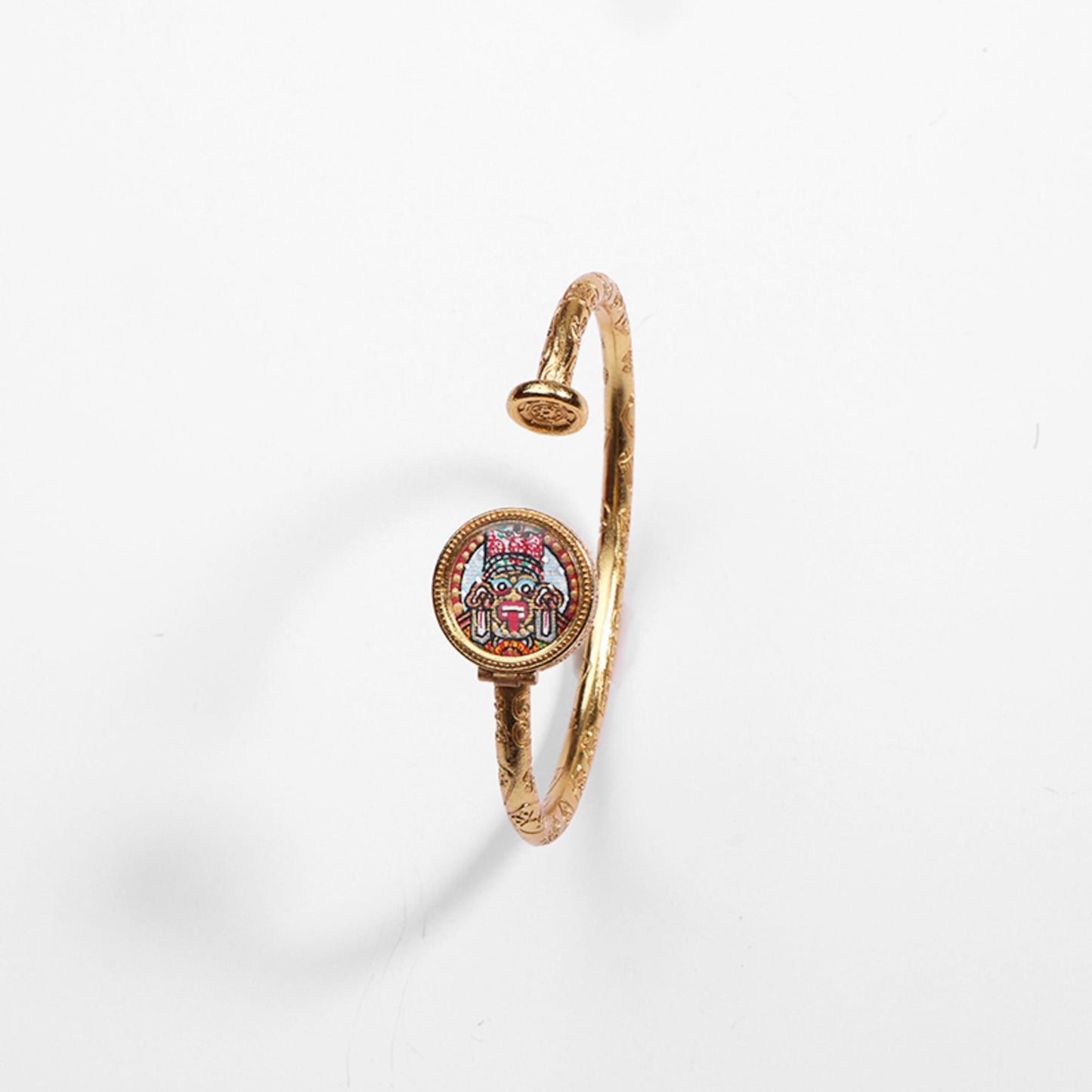 ZenWuxiang Tibetan Zashi Lhamo & Fox Spirit Bangle | Adjustable Copper Bracelet Hand-Painted Mineral Art Amulet
