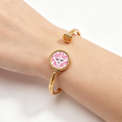 ZenWuxiang Tibetan Zashi Lhamo & Fox Spirit Bangle | Adjustable Copper Bracelet Hand-Painted Mineral Art Amulet