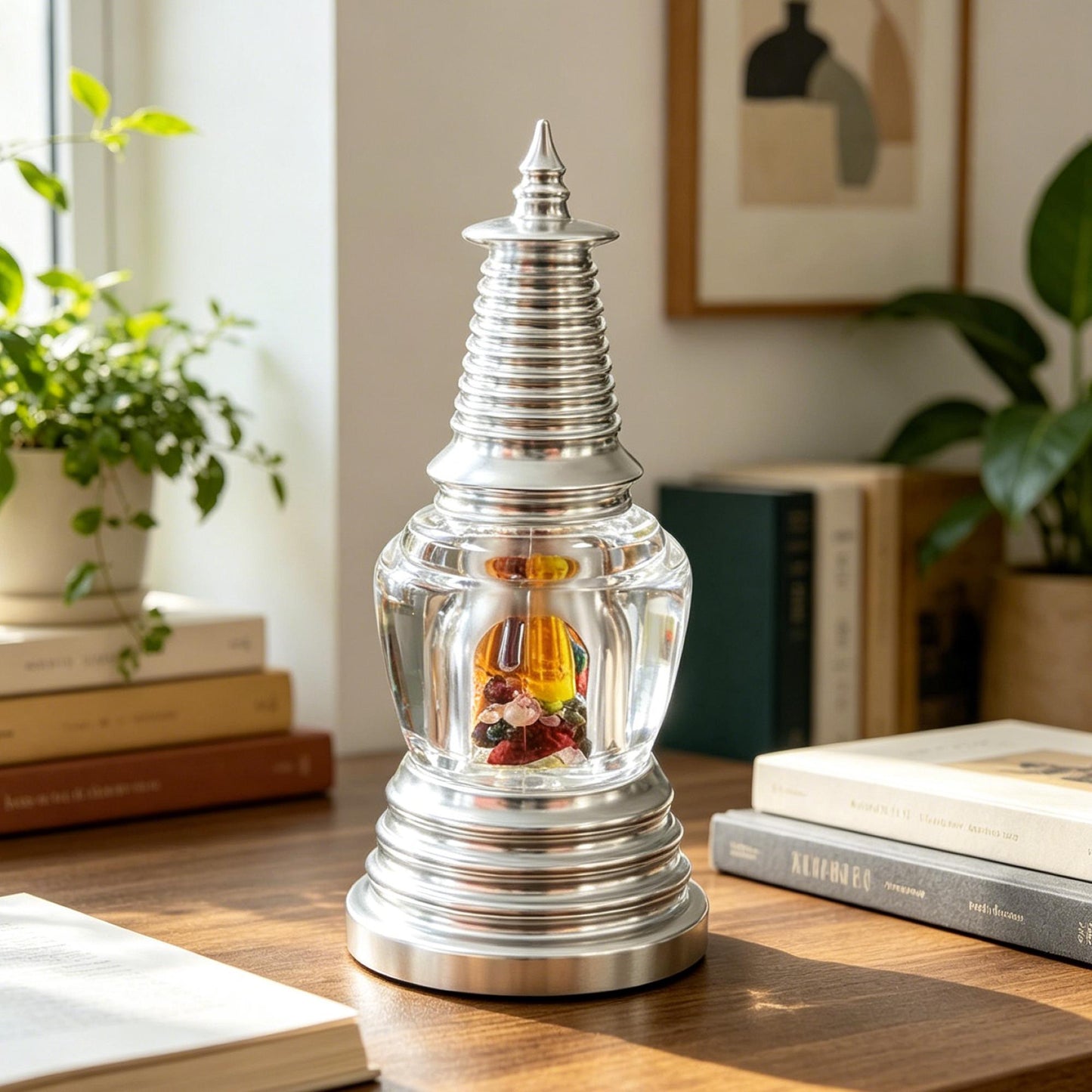 ZenWuxiang Tibetan Stupa Desktop Ornament | Handcrafted Titanium Steel Sacred Decor