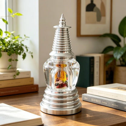 ZenWuxiang Tibetan Stupa Desktop Ornament | Handcrafted Titanium Steel Sacred Decor